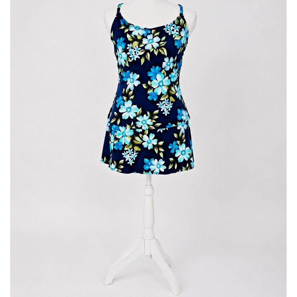 Athena Size 14 2 Pc Blue Floral Skirted Swimsuit Tankini Swim Set